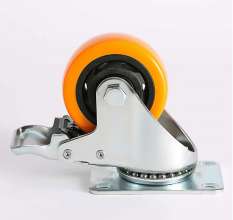 Medium-sized orange-yellow casters, directional wheels, fixed wheels, universal wheels, universal brakes, casters, polyurethane directional wheels, bayonet casters, load bearing 75KG-150KG