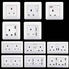 British switch square plug socket 86 type British square foot square hole switch socket panel 13A British standard socket British standard socket British socket 13A square foot plug