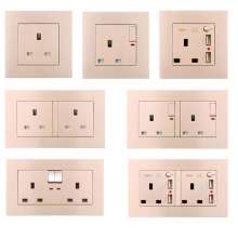 Champagne gold British switch square plug socket 86 type British square foot square hole switch socket panel 13A British standard socket British standard socket British socket 13A square foot plug