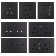 Black British switch square plug socket 86 type British square foot square hole switch socket panel 13A British standard socket British standard socket British socket 13A square foot plug