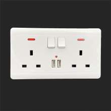 Two-switch two-position 13A British square foot socket with usb British standard socket with light British style switch square plug socket 86 type UK square foot square hole switch socket panel 13A Br