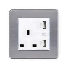 Brushed stainless steel British switch square plug socket 86 type British square foot square hole switch socket panel 13A British standard socket British standard socket British socket 13A square foot