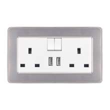 Brushed stainless steel British switch square plug socket 86 type British square foot square hole switch socket panel 13A British standard socket British standard socket British socket 13A square foot
