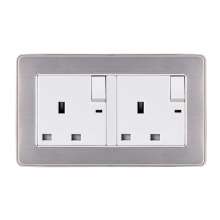 Brushed stainless steel British switch square plug socket 86 type British square foot square hole switch socket panel 13A British standard socket British standard socket British socket 13A square foot