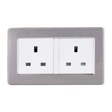 Brushed stainless steel British switch square plug socket 86 type British square foot square hole switch socket panel 13A British standard socket British standard socket British socket 13A square foot