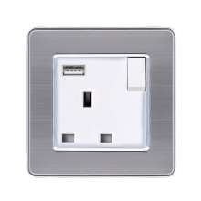 Brushed stainless steel British switch square plug socket 86 type British square foot square hole switch socket panel 13A British standard socket British standard socket British socket 13A square foot