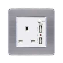 Brushed stainless steel British switch square plug socket 86 type British square foot square hole switch socket panel 13A British standard socket British standard socket British socket 13A square foot