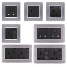 Brushed stainless steel British switch square plug socket 86 type British square foot square hole switch socket panel 13A British standard socket British standard socket British socket 13A square foot