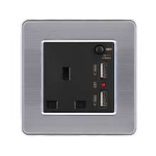 Brushed stainless steel British switch square plug socket 86 type British square foot square hole switch socket panel 13A British standard socket British standard socket British socket 13A square foot