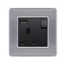 Brushed stainless steel British switch square plug socket 86 type British square foot square hole switch socket panel 13A British standard socket British standard socket British socket 13A square foot