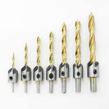 Woodworking three-point drill bit, countersink drill bit, hole chamfer drill bit, round drill bit, wood board punch bit, multi-functional twist drill, titanium plated drill bit