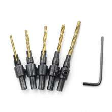 Titanium-plated twist drills, countersink drill bits, countersunk head drill bits, screw drill bits, woodworking hole drill screw tap bits, drill bit round shank, 5-piece set bit