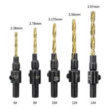 Titanium-plated twist drills, countersink drill bits, countersunk head drill bits, screw drill bits, woodworking hole drill screw tap bits, drill bit round shank, 5-piece set bit