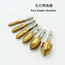 Titanium-plated drill bit Hexagon shank drill bit Five-edged chamfering countersunk head drill bit Chamfering cutter drill bit Spot drill woodworking hole drill bit Six-piece drill bit Multi-spec dril