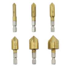 Titanium-plated drill bit Hexagon shank drill bit Five-edged chamfering countersunk head drill bit Chamfering cutter drill bit Spot drill woodworking hole drill bit Six-piece drill bit Multi-spec dril