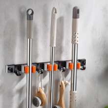 Space aluminum mop holder nail-free mop hanger with hook broom holder mop clip hook bathroom hardware pendant