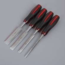 Carpenter's chisel with solid wood handle. Set slotting chisel, shovel flat chisel. Knock on woodworking tools