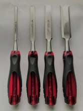 Carpenter's chisel with solid wood handle. Set slotting chisel, shovel flat chisel. Knock on woodworking tools
