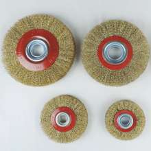 Export stock machine-use flat steel wire wheel brush with inner hole conversion ring yellow curved copper wire polishing and rust removal polishing grinding wheel