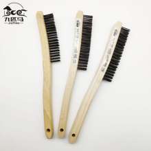Plain Carbon Steel Wire Brush Stainless Steel Wire Scratch Brush Curved Hand 14-inch Large Wooden Handle Beech Birch Rubber Wood