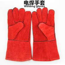 Labor insurance protective welder gloves electric welding full leather red heat-resistant, scald-resistant, heat-resistant and wear-resistant labor protection gloves wholesale