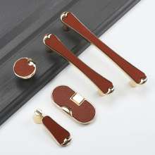 Factory direct sale modern minimalist drawer black leather handle simple European luxury cabinet wardrobe red leather handle furniture hardware