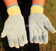 Specialized cut-proof and stab-resistant gloves for foreign trade exports. High temperature resistant labor protection gloves. Aramid-stick cowhide cut-resistant grade 5 gloves.