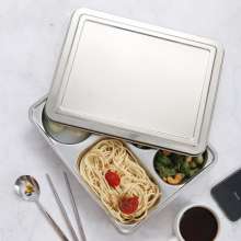Direct selling 304 stainless steel lunch box to deepen and thicken the grid fast food plate square with lid student canteen delivery meal box. Lunch box. Lunch box. Bento box