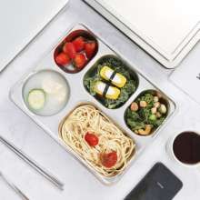 Direct selling 304 stainless steel lunch box to deepen and thicken the grid fast food plate square with lid student canteen delivery meal box. Lunch box. Lunch box. Bento box