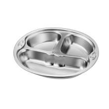 Factory direct round 304 stainless steel fast food plate school students cutlery separated three grid canteen sub-meal dish. Tableware. Canteen lunch box. Separating tableware