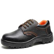 Microfiber leather middle cut safety shoes. Anti-smash and anti-piercing safety shoes. Black wear-resistant non-slip rubber sole casual shoes