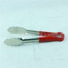 Factory direct sale 9-inch red soft rubber bread tongs, barbecue food tongs, multi-function electroplated metal food tongs