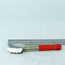 Factory direct sale 9-inch red soft rubber bread tongs, barbecue food tongs, multi-function electroplated metal food tongs