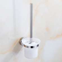 Manufacturer bathroom 304 stainless steel toilet brush holder with glass cup toilet hotel toilet cleaning brush holder set