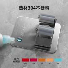 304 stainless steel mop hook free punch storage toilet mop hook broom clip wall mount