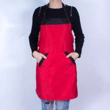 Custom printed logo plus striped halter neck and color-blocking rope tooling double-pocket apron .Apron
