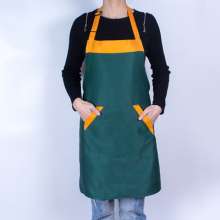 Custom printed logo plus striped halter neck and color-blocking rope tooling double-pocket apron .Apron