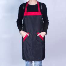Custom printed logo plus striped halter neck and color-blocking rope tooling double-pocket apron .Apron