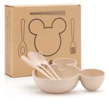 Cartoon children's Mickey bowl. Children's wheat tableware set. Four-piece set of wheat straw Mickey bowl tableware. Bowl. tableware