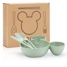 Cartoon children's Mickey bowl. Children's wheat tableware set. Four-piece set of wheat straw Mickey bowl tableware. Bowl. tableware