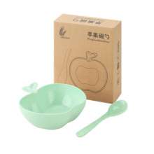 Wheat straw children's tableware set. Bowl  . Two piece set of wheat apple bowl spoon. Children's rice bowl. Promotional gifts Children's tableware