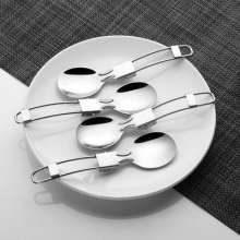 Japanese-style stainless steel spoons folded in half. Soup spoon. Outdoor travel stainless steel folding spoon. Gift tableware portable folding spoon and fork