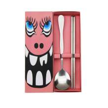 Graffiti portable cutlery set. Two-piece stainless steel gift cutlery. Logo printed on spoon and chopsticks set business gift. tableware