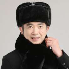 Fuchun Furniture Supplies in Lanshan District. Leather oil Lei Feng hat. Winter middle-aged and middle-aged men's hat in winter. Thickened plus velvet leather ear protection cotton cap for the elderly