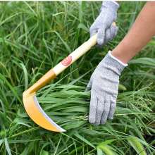 Lijin brand crescent sickle with wooden handle (golden) manganese steel long-handled sickle mowing knife Agricultural wooden handle harvesting sickle and weeding sickle 222 with handle
