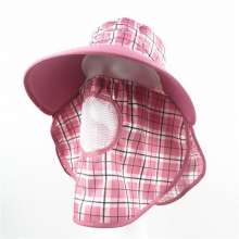 Outdoor hat female spring and summer picking tea and working sunhat. hat . sunhat. One-piece sun hat with lattice large-brimmed duck tongue mask. Tea picking hat