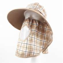 Outdoor hat female spring and summer picking tea and working sunhat. hat . sunhat. One-piece sun hat with lattice large-brimmed duck tongue mask. Tea picking hat