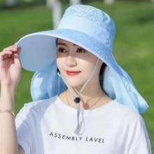 Sun protection hat with big edge. Women's summer cycling cover face cap, UV mask big cap. Eaves sun hat sun hat. Tea picking hat