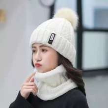 Knitted hat . Wool cap . Korean version of the trendy student cycling cold-proof suit bib and B-standard hat. Female winter hat. hat
