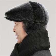 Dad forward cap. Cold cap. hat. Plus velvet thick beret hat winter men's middle-aged and elderly imitation mink fur